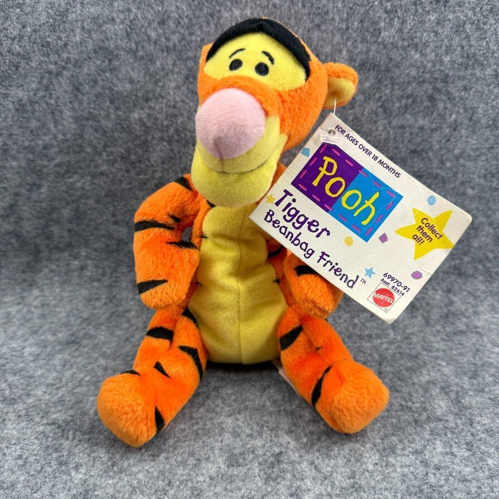 VINTAGE Disney Mattel Winnie the Pooh Bean Bag Friend Tigger 7" Attached Tag Toy